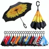 Inside full print double layer auto open close reverse inverted c type handle umbrella for car