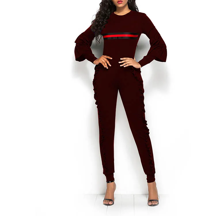Sample Available Spring Autumn Multi Color Ruffles Long Sleeve Casual Jumpsuits Women 2020