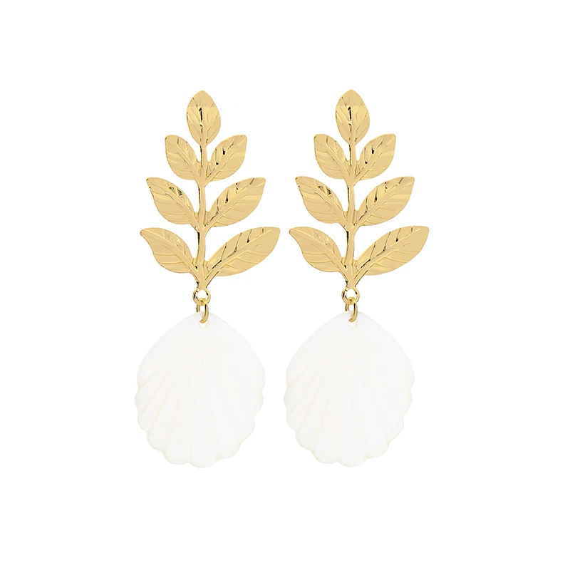 

ed02132d Natural Shell Earring Gold Color Leaves Shell Pendant Earring For Girls