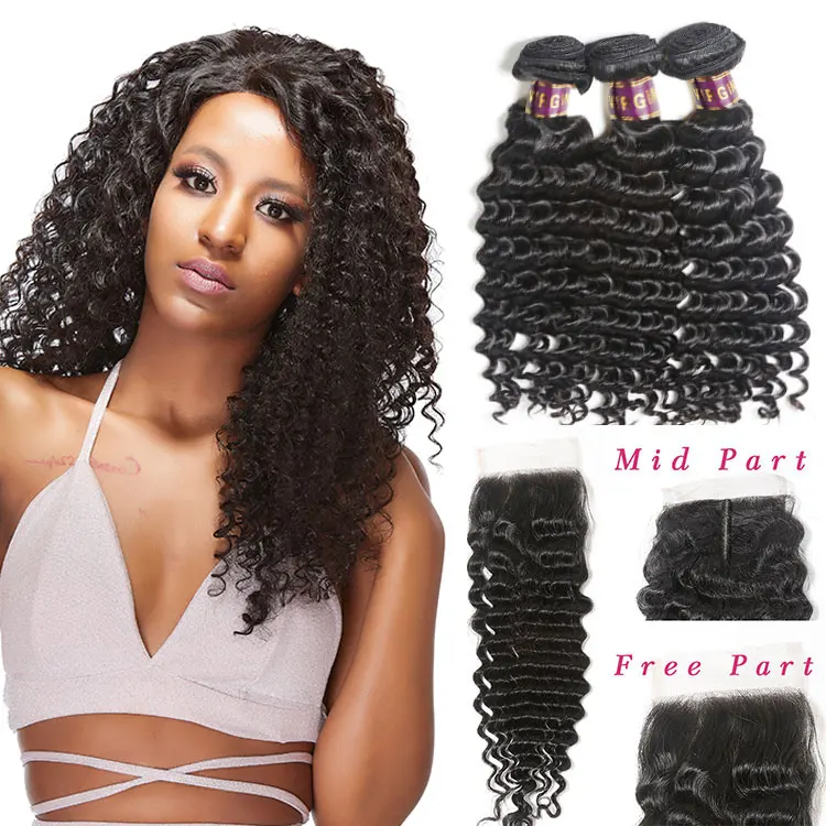 

XBL Free Shipping 70% Off Deep Wave Brazilian Hair Weave Bundles Remy Human Hair Weaving, Natural black or brown