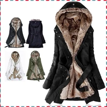 Thick Faux fur lining women’s fur Hoodies winter warm long fur inside coat jacket cotton clothes thermal parkas AA1607