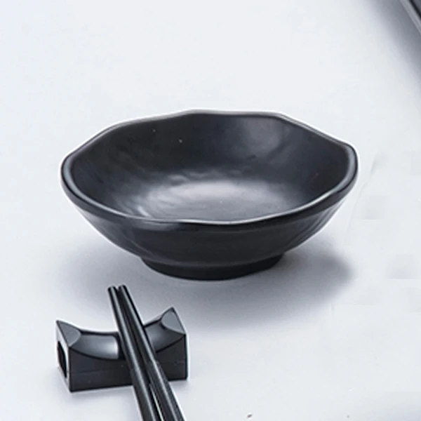 

Wholesale melamine soy sauce dish black matted Sauce Dish Mini Side Seasoning bowl for restaurant, Customized