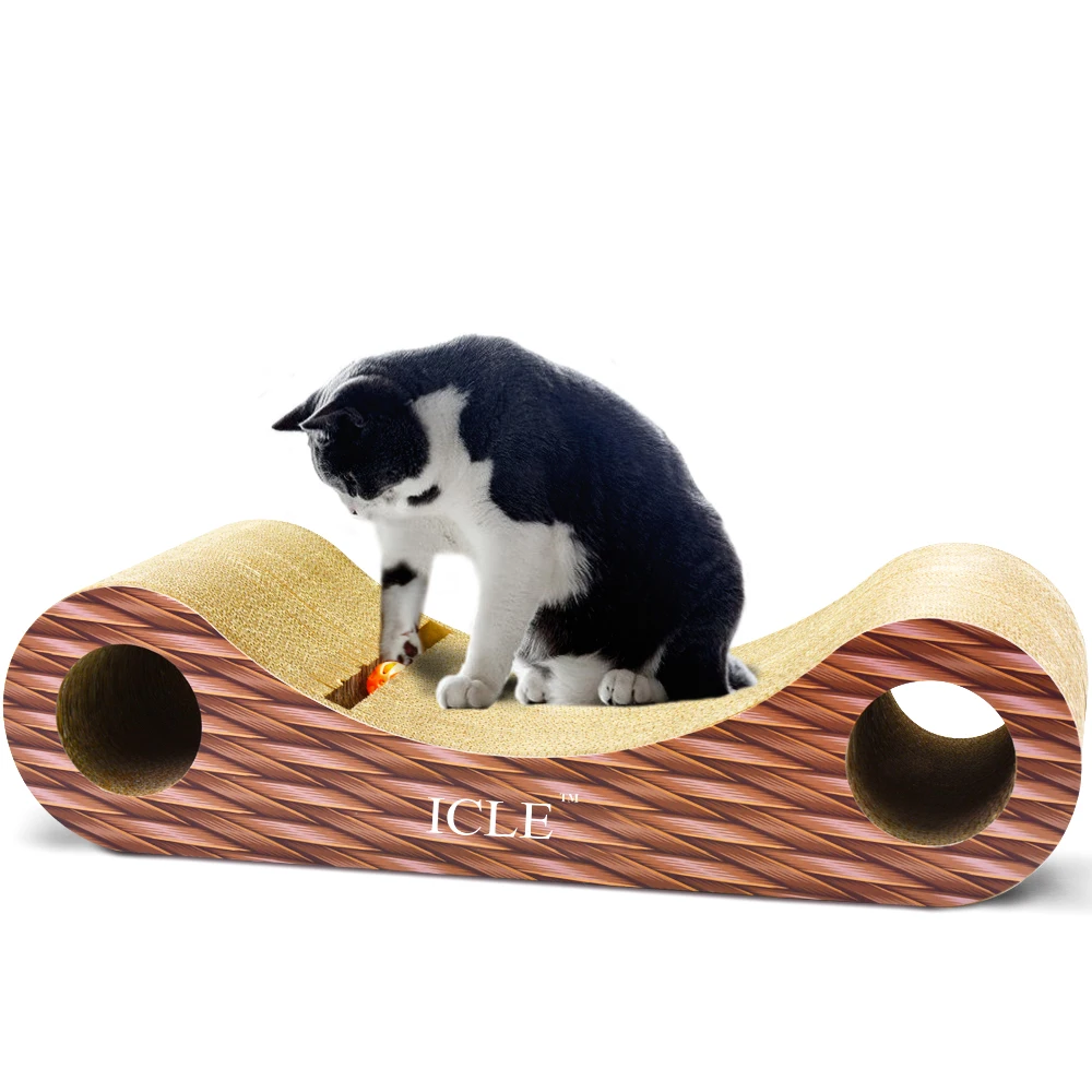 

icle-Interactive Ring Rattle Ball Cat Plaws --IC-0037-bamboo colour Scratcher scratching Cardboard Lounge, Wooden