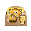 Food Grade BPA Free Custom Printed Logo Bamboo Fiber PP Plastic Color Baby Children Bamboo Tableware Set