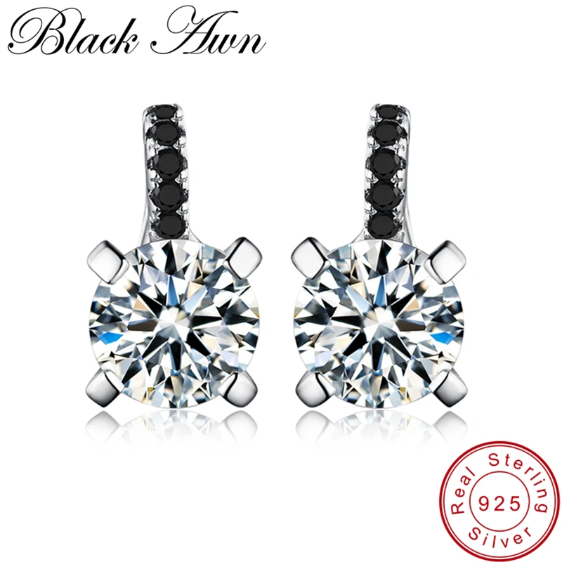 

[BLACK AWN] 925 Sterling Silver Jewelry Stud Earring Vintage Engagement Earrings for Women T182