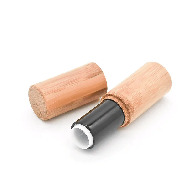 
Empty eco bamboo wood shell black lip balm tube for cosmetic packaging 