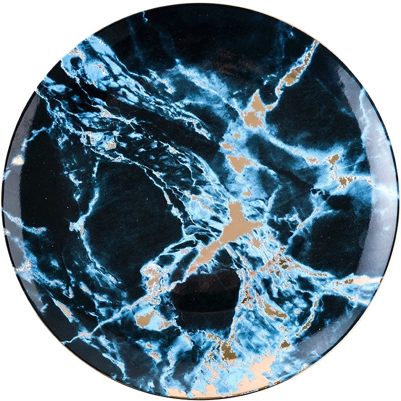 

Decoration standard 10 inch porcelain plate set ceramic royal blue plate, Customized