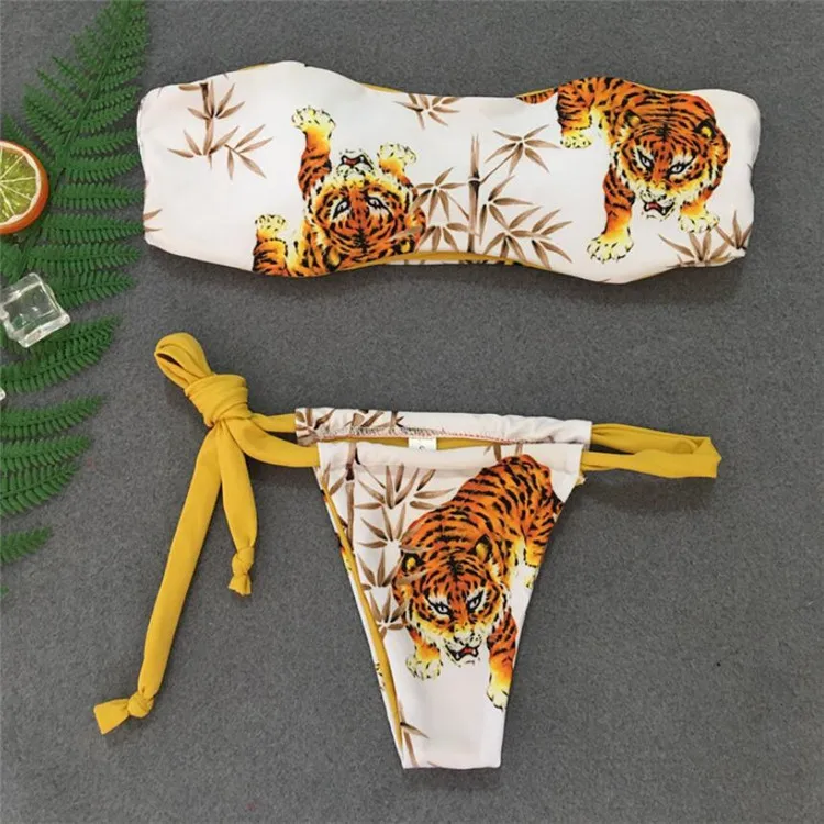 

China Import Bikini Beatiful Girl Sexy Swimsuit Animal Print Women Bandage Swimwear 2019