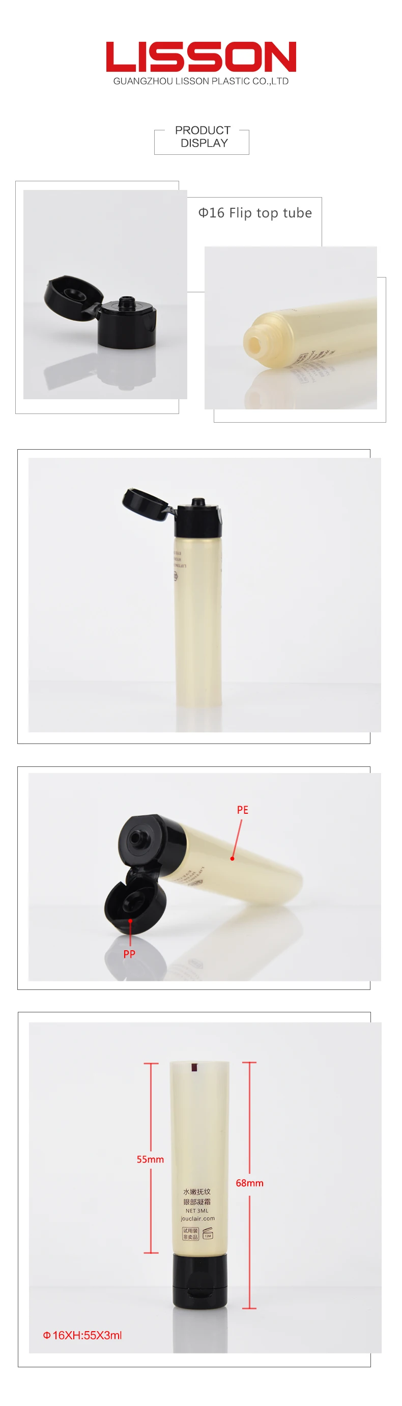 3ml Wholesale Cosmetic Sample Soft Tube Cream Container with Flip Top Cap  for Trial Product
