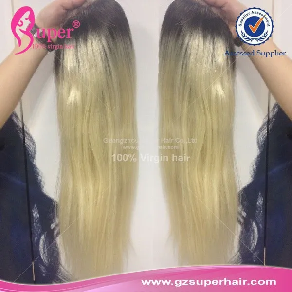 Dark Roots Human Hair Blonde Wigs , Straight Body Wave 1B 613 Full Lace And Lace Front Wig