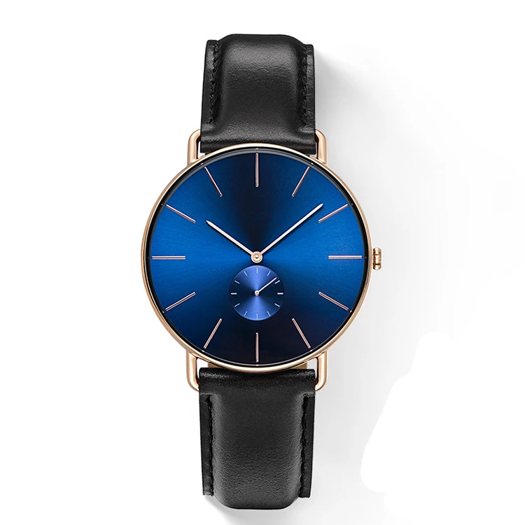 Wholesales matte black face italian leather watch straps japan movt quartz sr626sw mens custom logo watch made in china