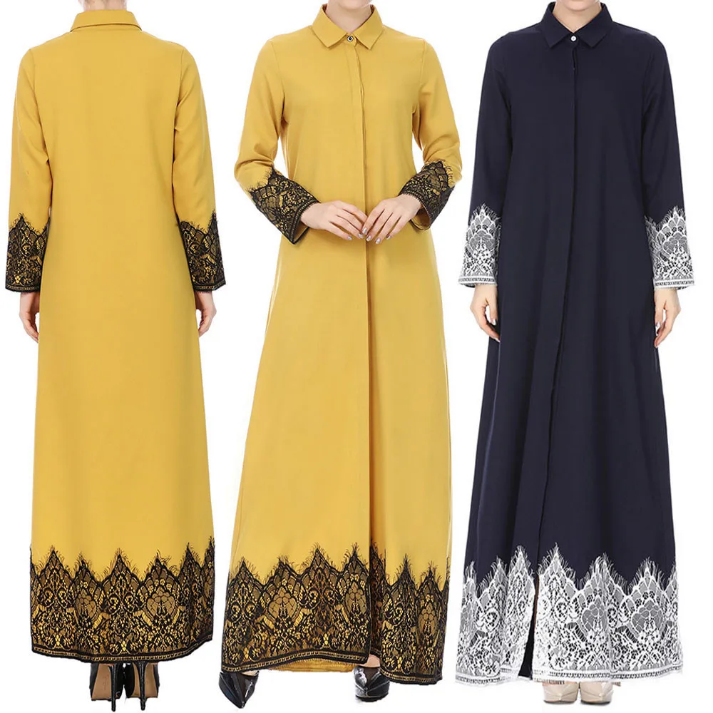 

Abaya Muslim Maxi Kaftan Kimono Kaftan dubai Islamic clothing abayas for women Muslim Women Lace Trimmed Front