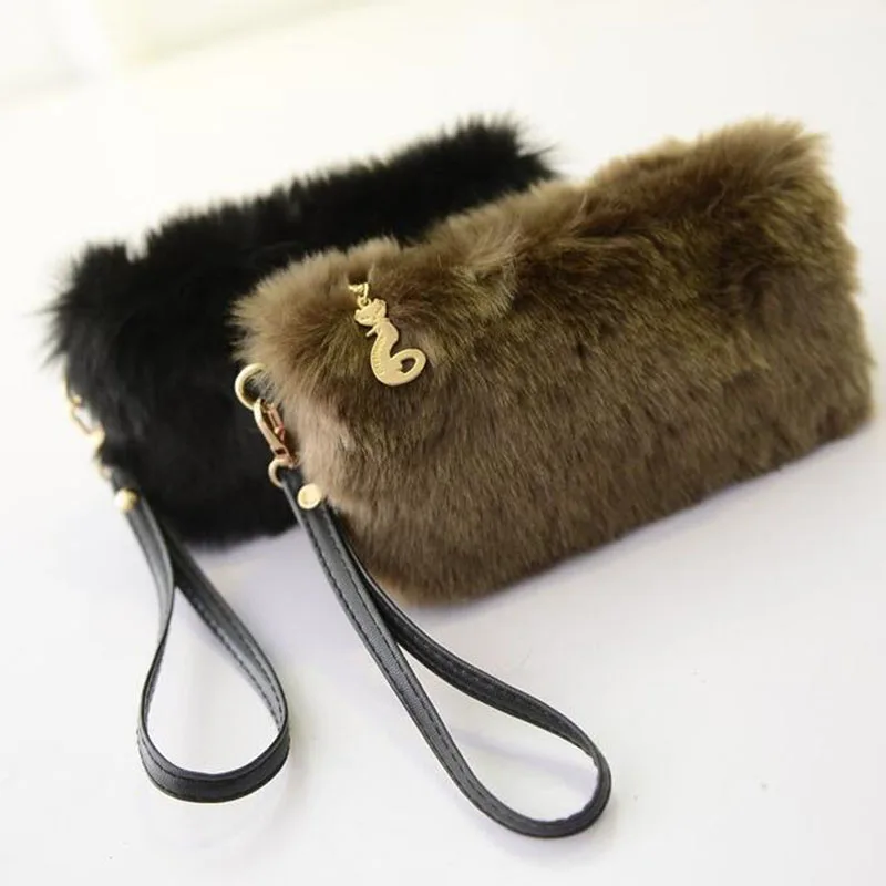 

Winter Faux Fur Ladies Coin Purse Mini Evening Bags Clutch Bag, As show