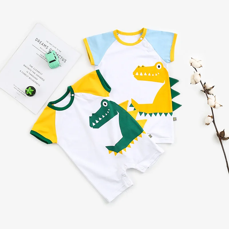 

Wholesale Newborn Baby Boy Girl Cute Dinosaur Hooded Romper Jumpsuit Clothes