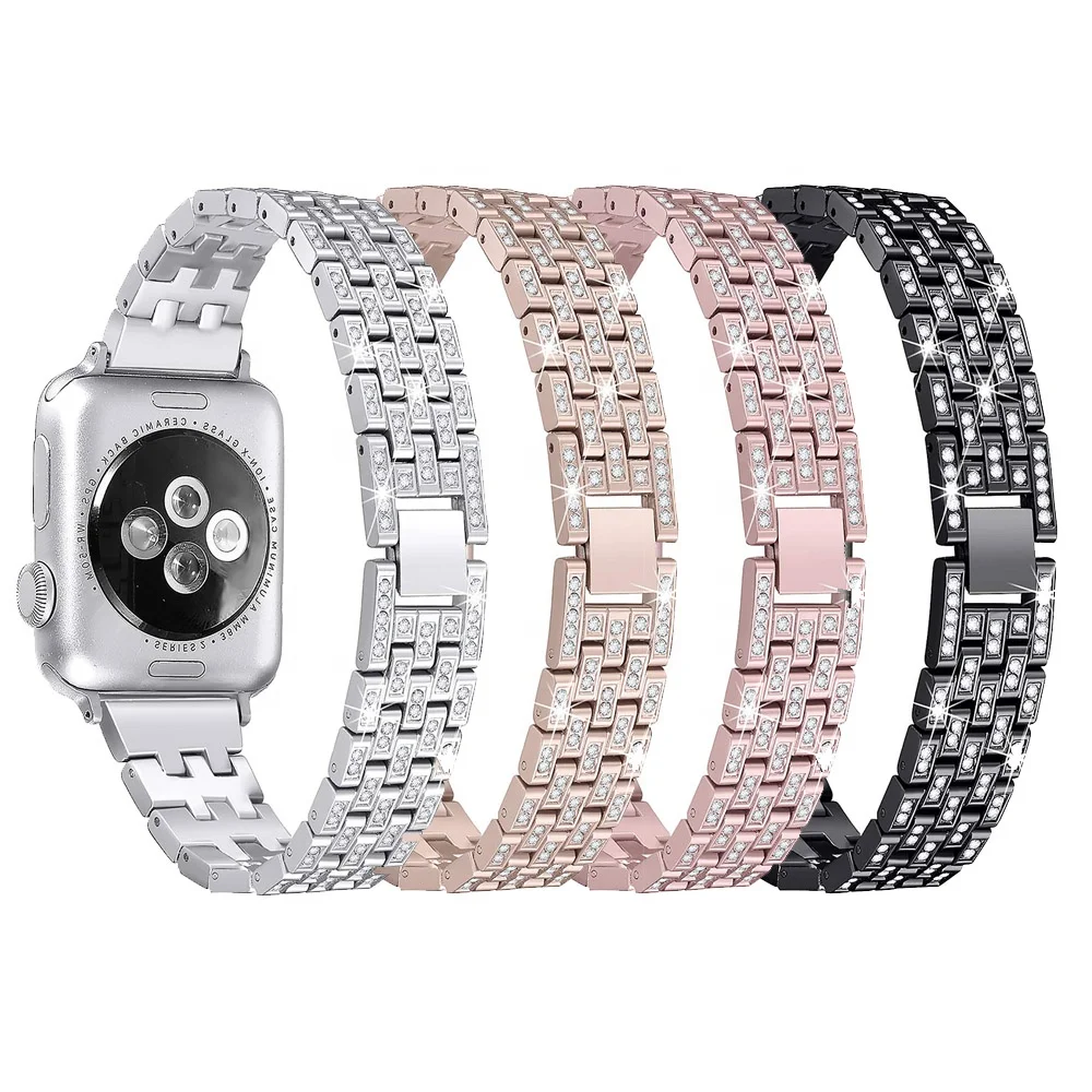 

Tschick Jewelry Bracelet for Apple Watch, Luxury Bling Diamond Stainless Steel Metal Replacement Strap for iWatch Series 4 3 2 1, Multi-color optional or customized