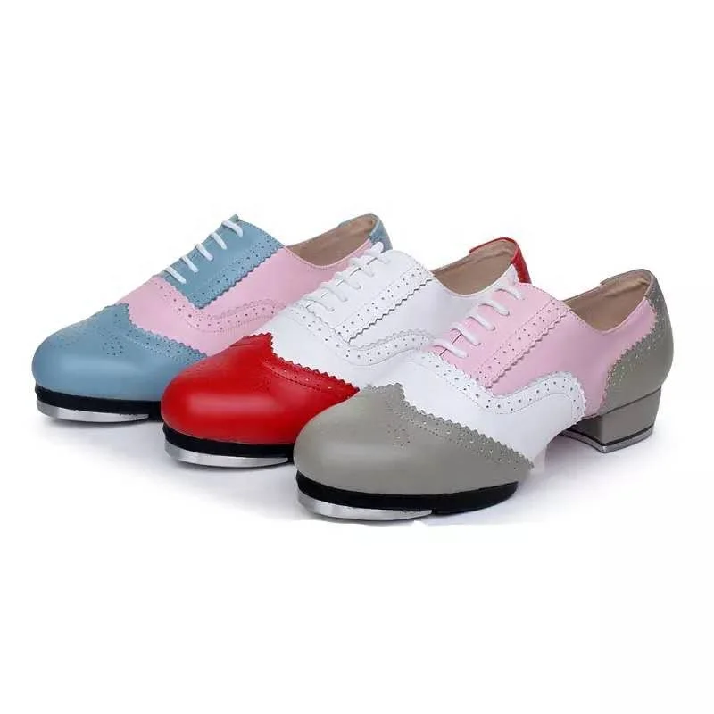 

Classical Genuine Leather Foldable Two-tones Women Girls Professional Tap Shoe, As pictures