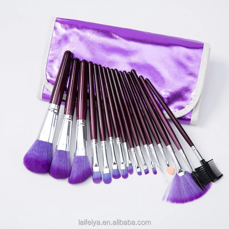 

2017 New 16pcs no Logo high-grade purple Nylon Hair Makeup Brush Set