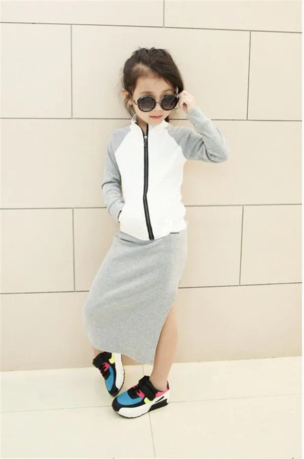 Korean children's leisure sports zipper jacket spring and autumn spring clothing +skirt 2pcs suit discount kids clothes online