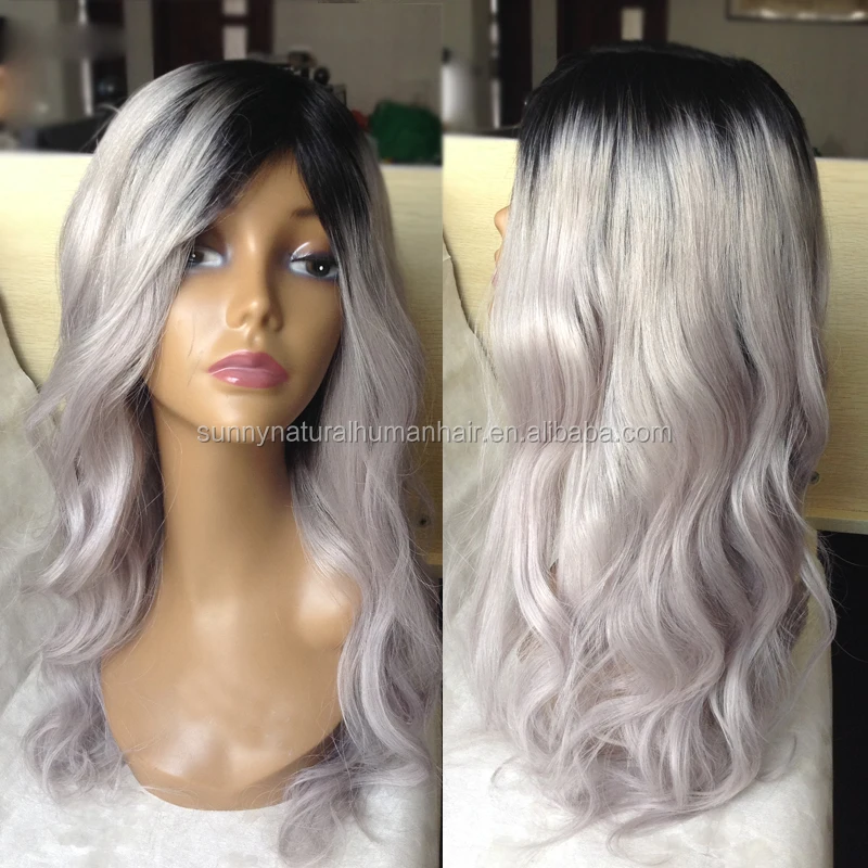 

8-26inch two tone 1b/ grey hair wigs cheap human hair wig wavy glueless gray none lace wig, N/a