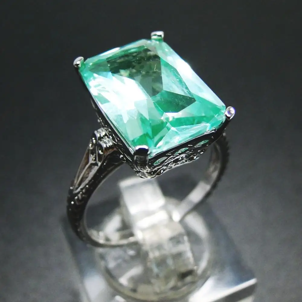 

Eemerald Cut Green Spinel Engagement Band Ring Sterling Silver May Birthstone Fine Jewelry
