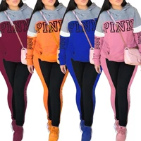 

Pink Letter Print Tracksuit Women Plus Size Sweatsuit Hoodies Tops and Pants Suits Casual 2 pieces Outfits Plus Size Tracksuits