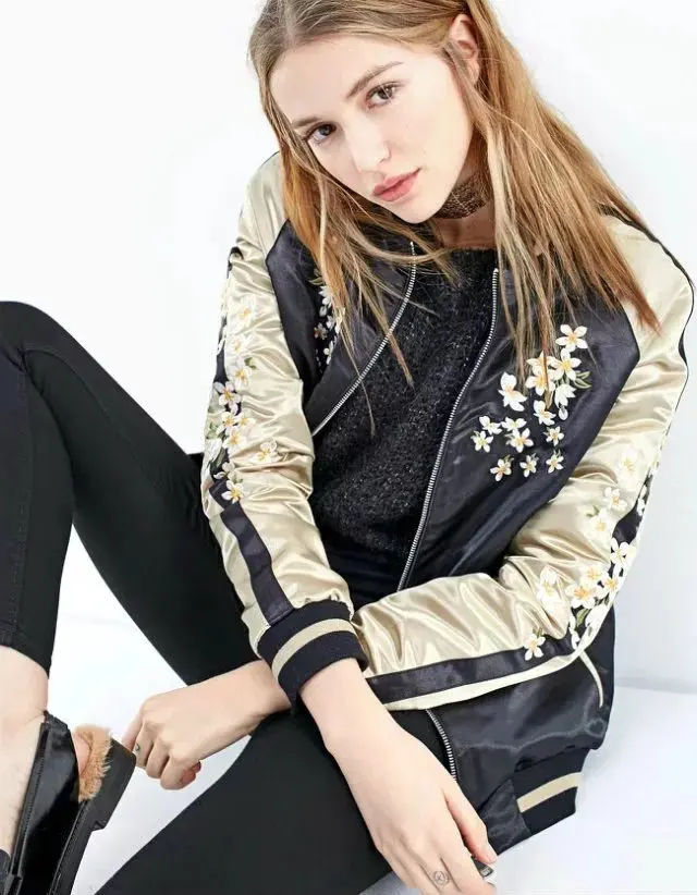 

2017 spring new arrive women's embroidered Reversible bomber jacket