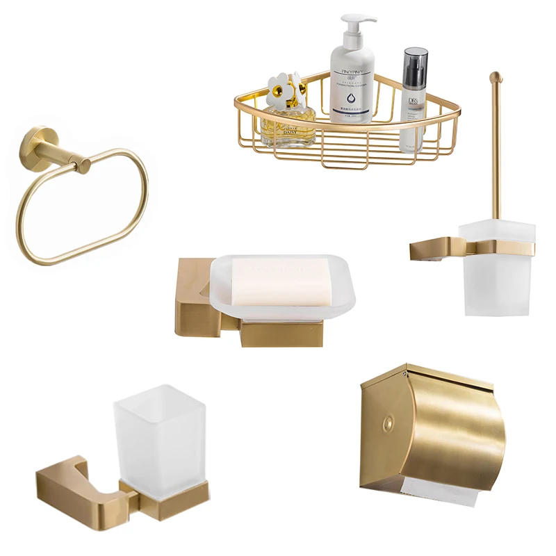 

Modern 5 pieces Bathroom Brushed Gold accessory Set