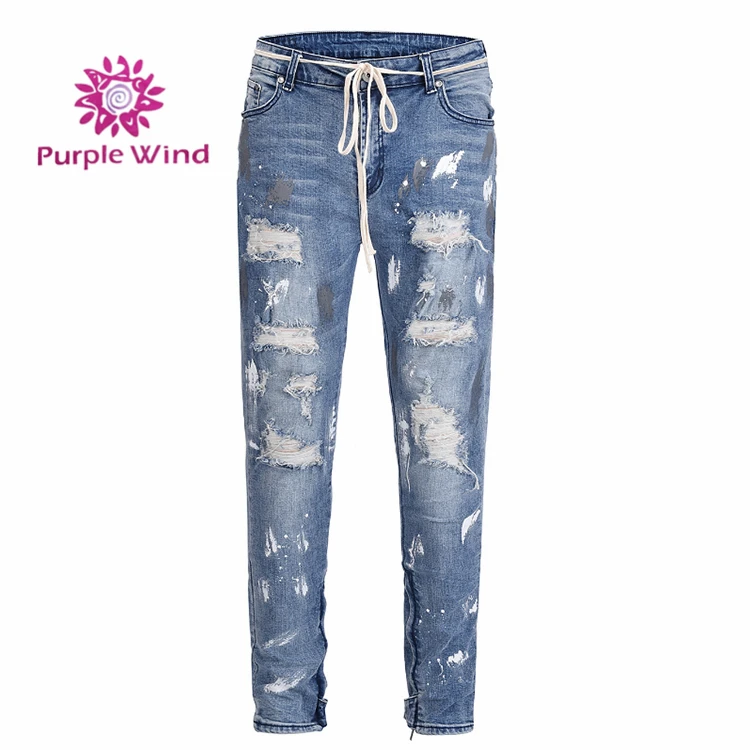 

New style male slim fit denim distressed skinny bottom zipper for men, Picture
