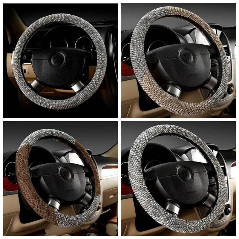 Linen Stitching Steering Wheel Cover / Coarse Linen Breathable Anti