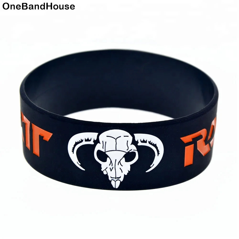 

25PCS Ratt Hair Metal Band Silicone Wristband 1 Inch Wide Black