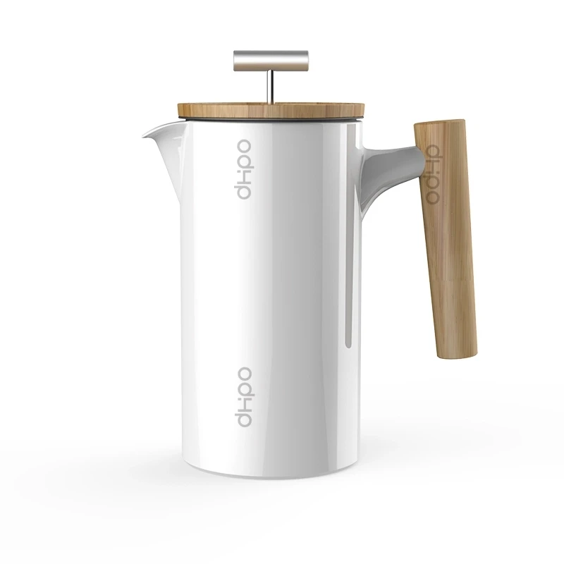 800ml Stocked White Ceramic French Press Travel Coffee Maker With