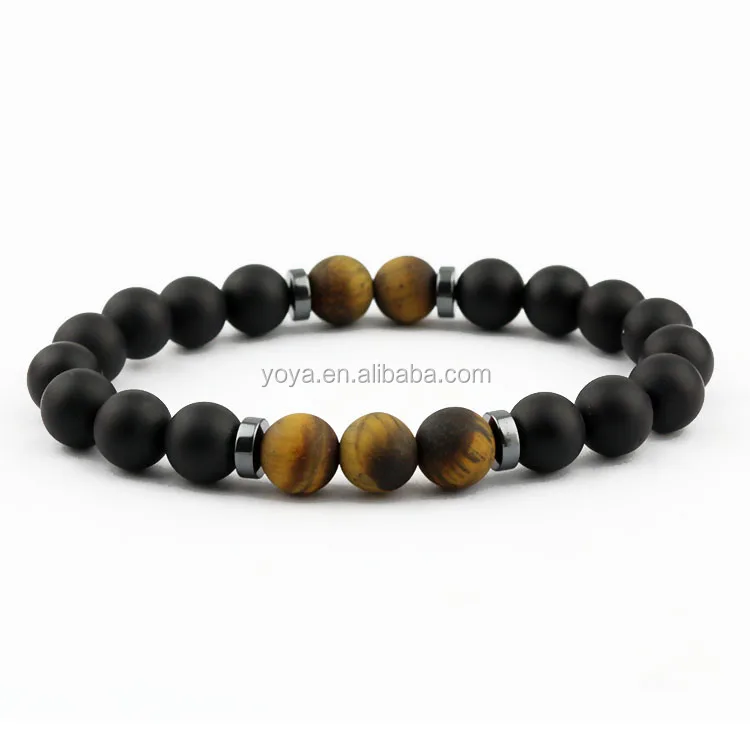 

BN1073 fashion jewelry natural gemstone matte tiger eye onyx elastic beads bracelet for men