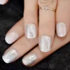 Daily Wear False Nail Tips Silver Powder Decoration Short Press On Nails Milk White Shiny Tip for fingers
