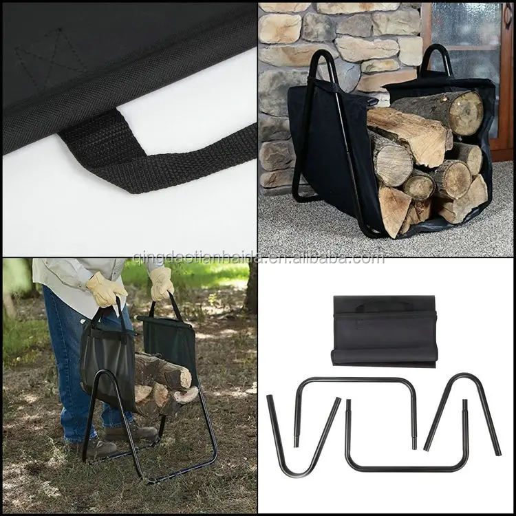 Fireplace Log Holder With Canvas Tote Carrier Indoor Fire Wood