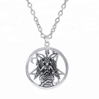 

Fashion antique silver special promotion wiccan Baphomet Pentacle Pendants wax string necklace