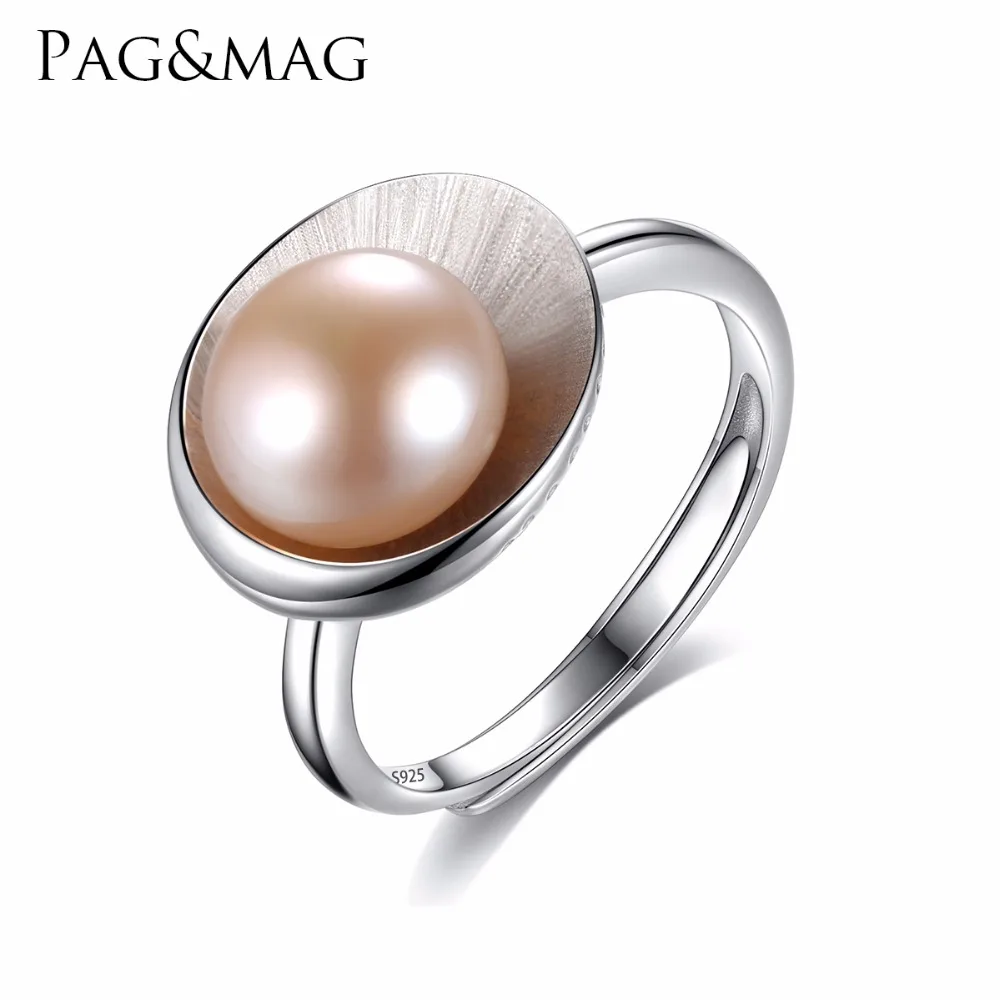 

PAG&MAG New Design Fashion Silvery Shell Shape Filled With Natural Baroque Pearl Ring