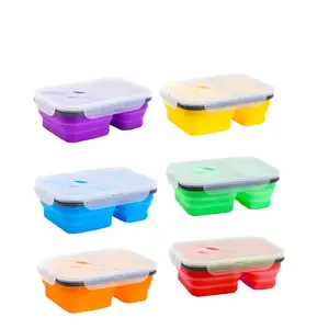 Image of 2 Compartment Collapsible Silicone Lunch Box With Food Container Cutlery