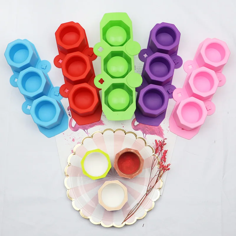 

740 factory free sample 3 hole cup shape silicone cake mold, silicone candle molds, soap making molds