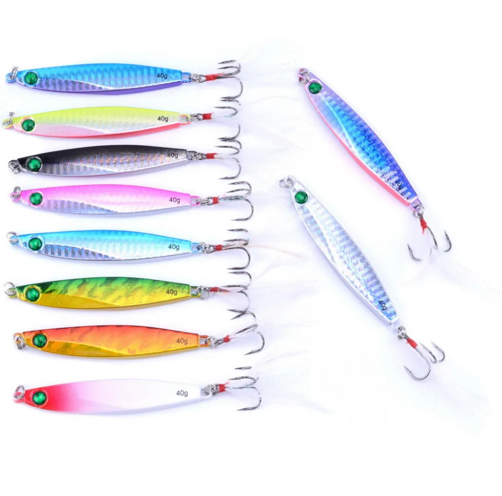 

10Pcs/Pack Saltwater Fishing Casting Metal Jig 40g Shore and Boat Jigging Lure Bait Fishing Lures Hard Spoon Treble Hooks Tackle