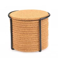 

16 pack Natural Round Cork Coasters with Metal Holder Storage Caddy