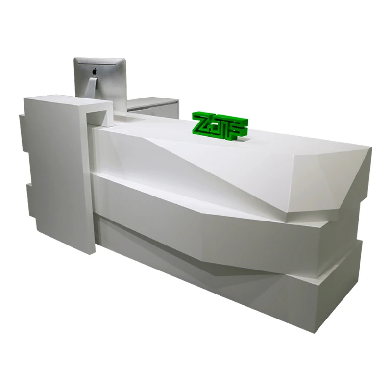 
8ft modern white lacquered reception counter L shaped beauty salon wooden reception desk 