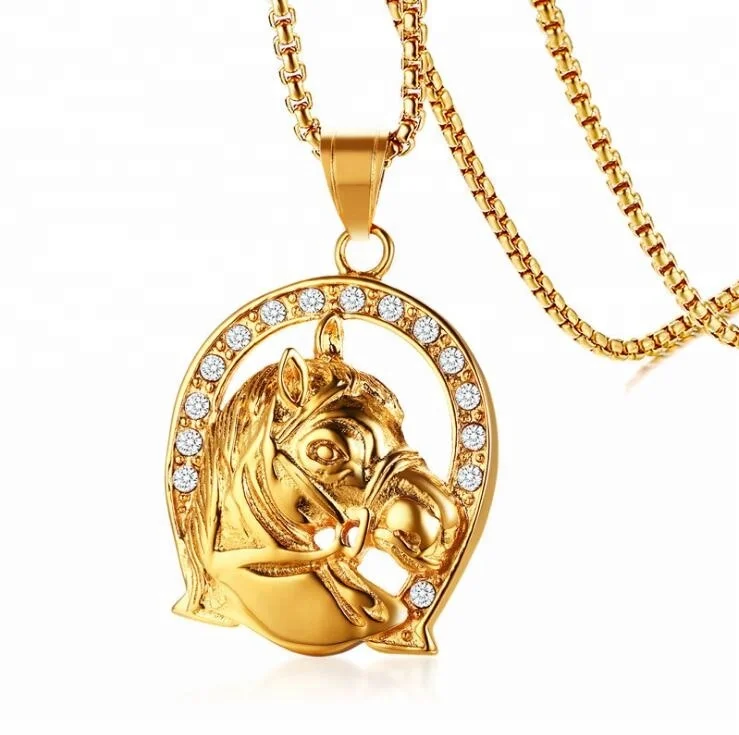 

Length 60 cm High Quality Gold Filled Circle Horse Pendant Necklace Men