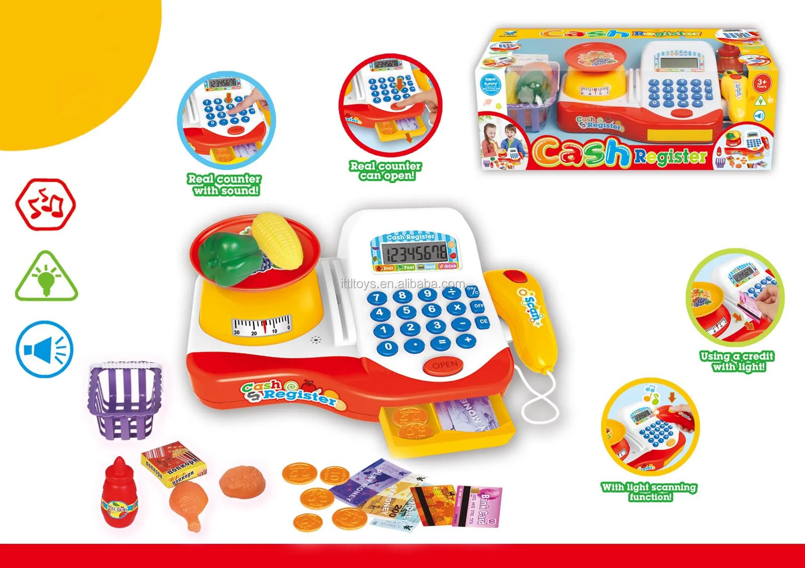Toy Cash Register With Light And Music Kid Play Toy With Shopping Cart