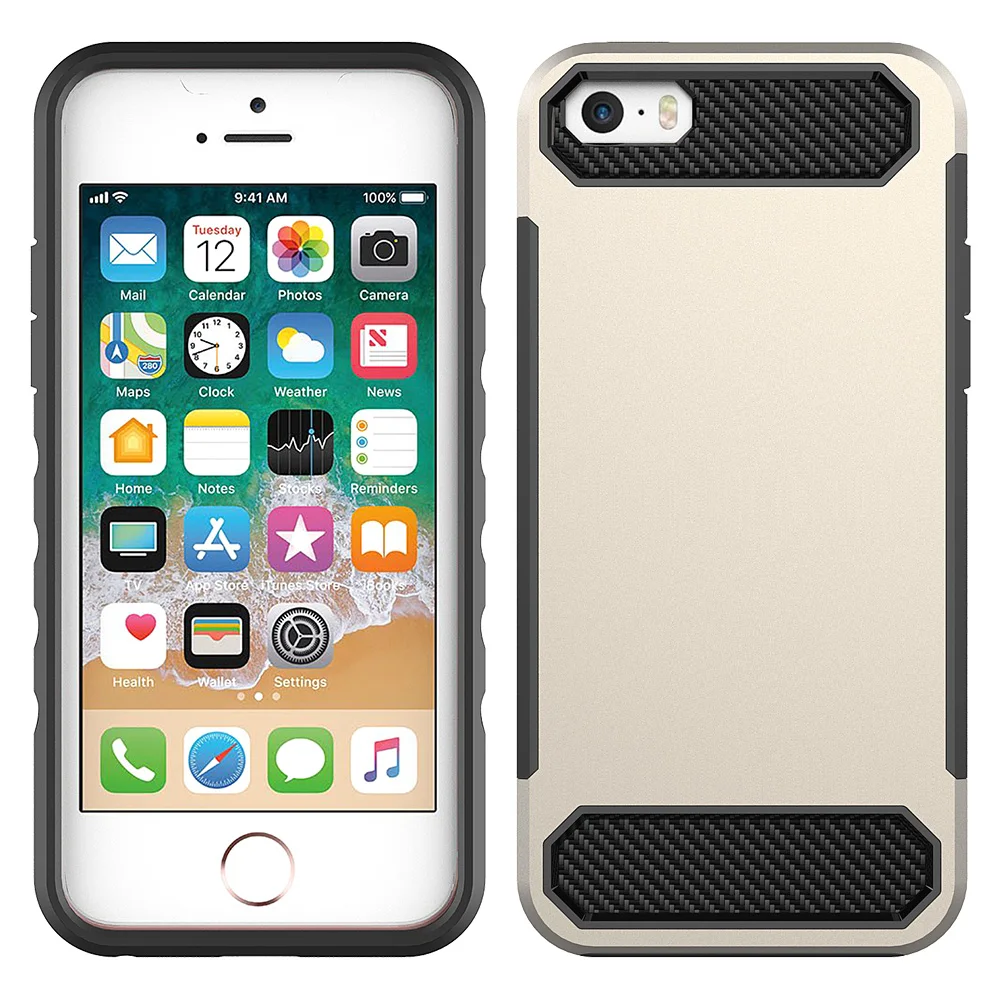 For Iphone Se 2018 Carbon Fiber Case,Slim Armor Combo Mobile Phone Case