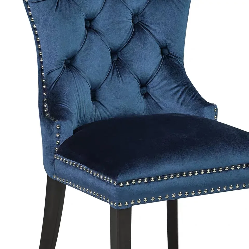 Navy Blue Velvet Tufted Antique Wooden Restaurant Dining Chair For ...