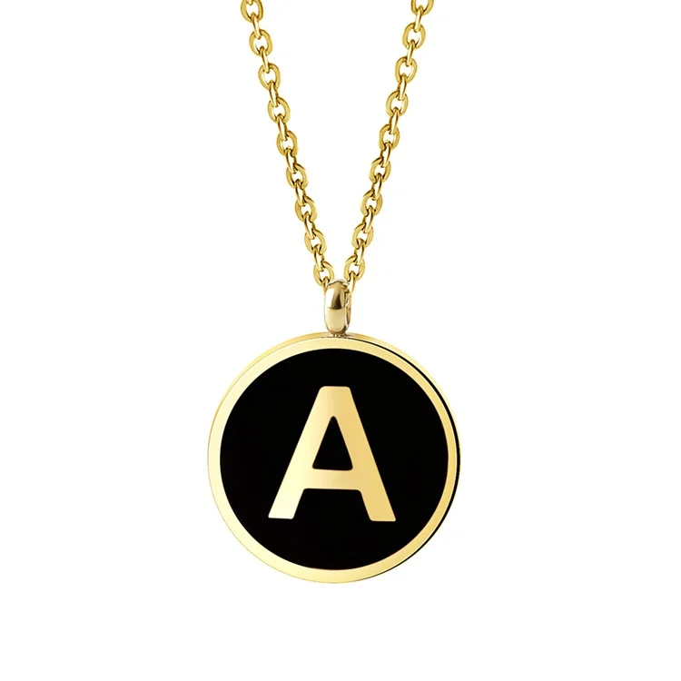 

Stainless Steel Gold Plated Black Enamel Letter Pendant Jewelry Personalize Initial Necklace, Steel,gold,rose gold