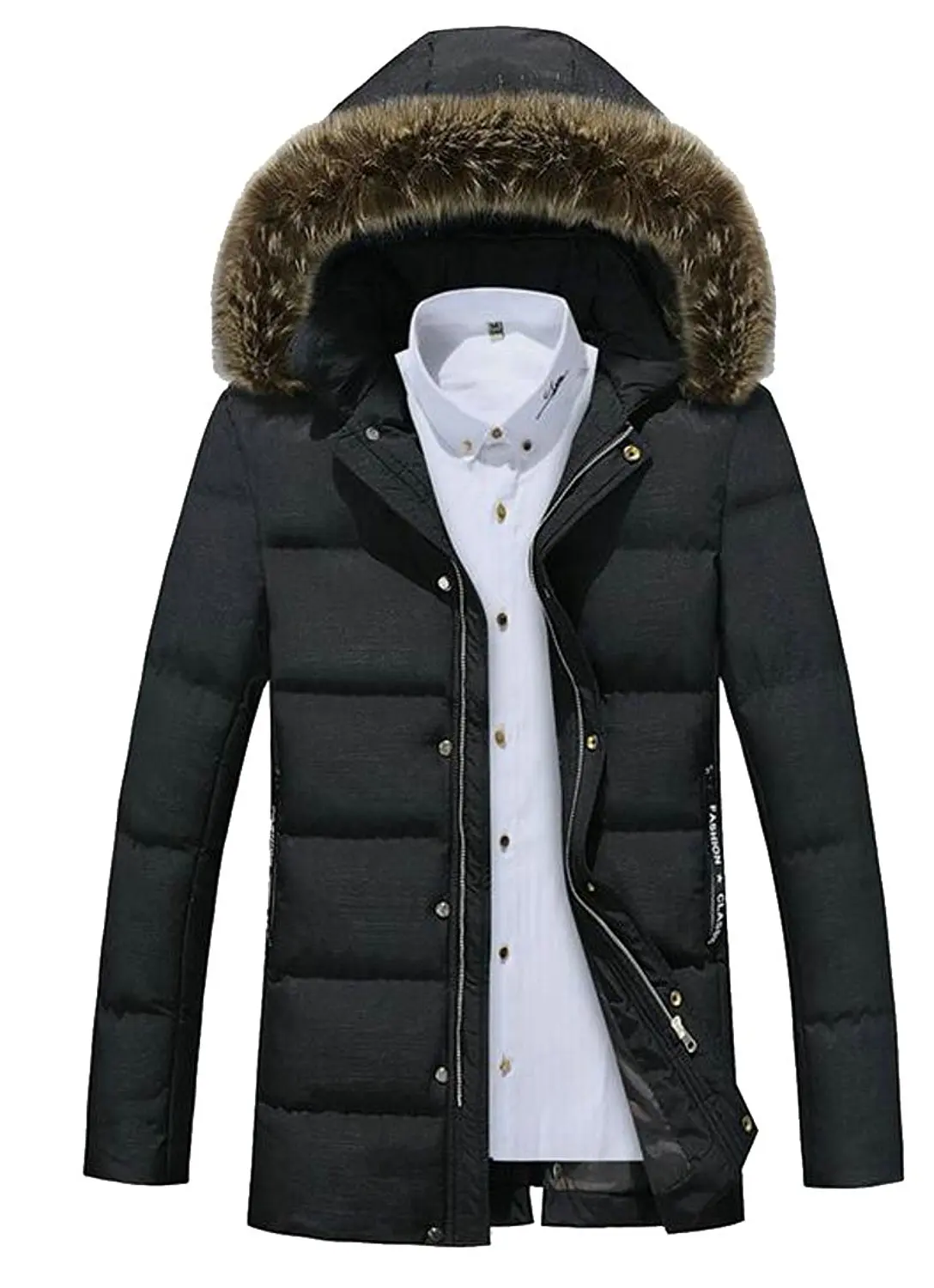 Cromoncent Mens Winter Thick Fleece Quilted Faux Fur Collar Corduroy Parka Coat