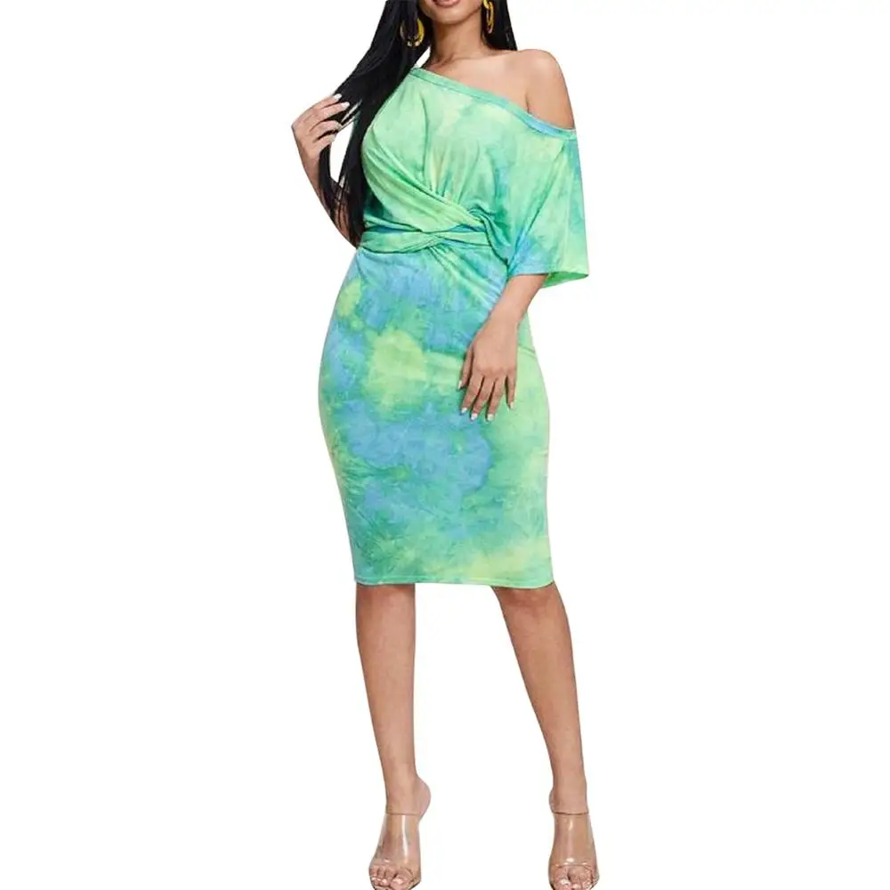 

Summer Casual Sexy Tie Ddye Bodycon Short Sleeve Mini Dress T-shirt Dress Women