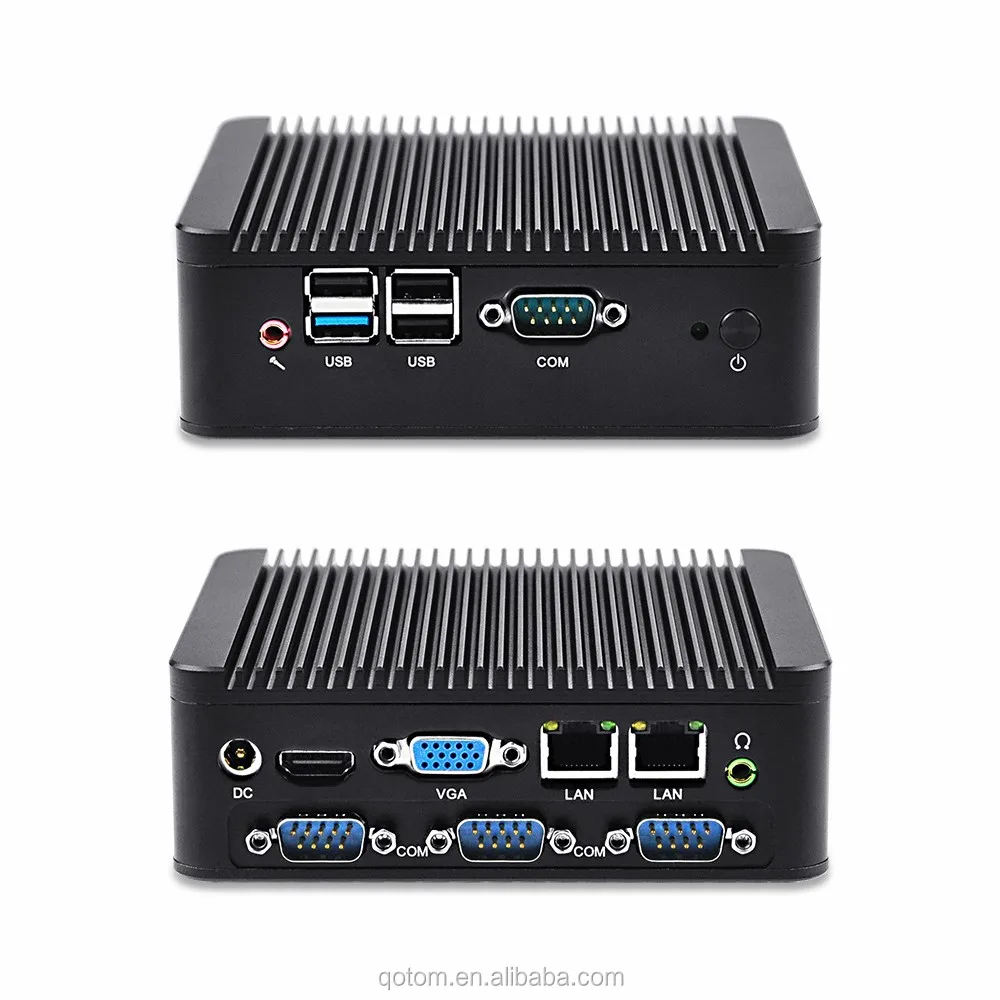 

2019 Smart Quad core fanless 1080P J1900 2.42G Dual RJ45 Four RS232 Mini cheap desktop pc, Black