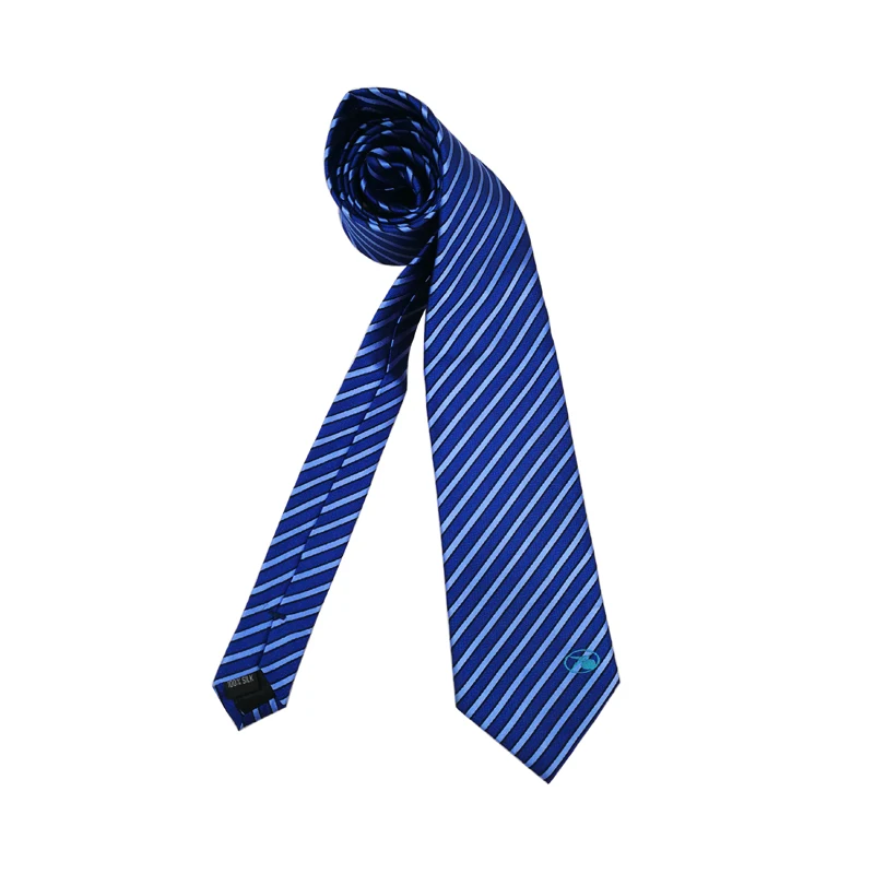 
school necktie 100 silk dark bule and light bule thin strip neckwear ties with or without logo 